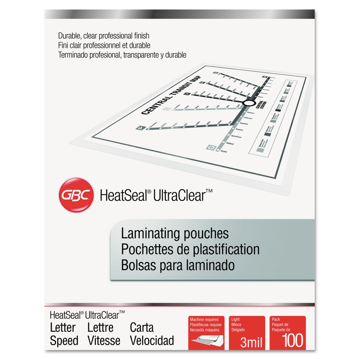 UltraClear Thermal Laminating Pouches, 3 mil, 9" x 11.5", Gloss Clear, 100/Box - 