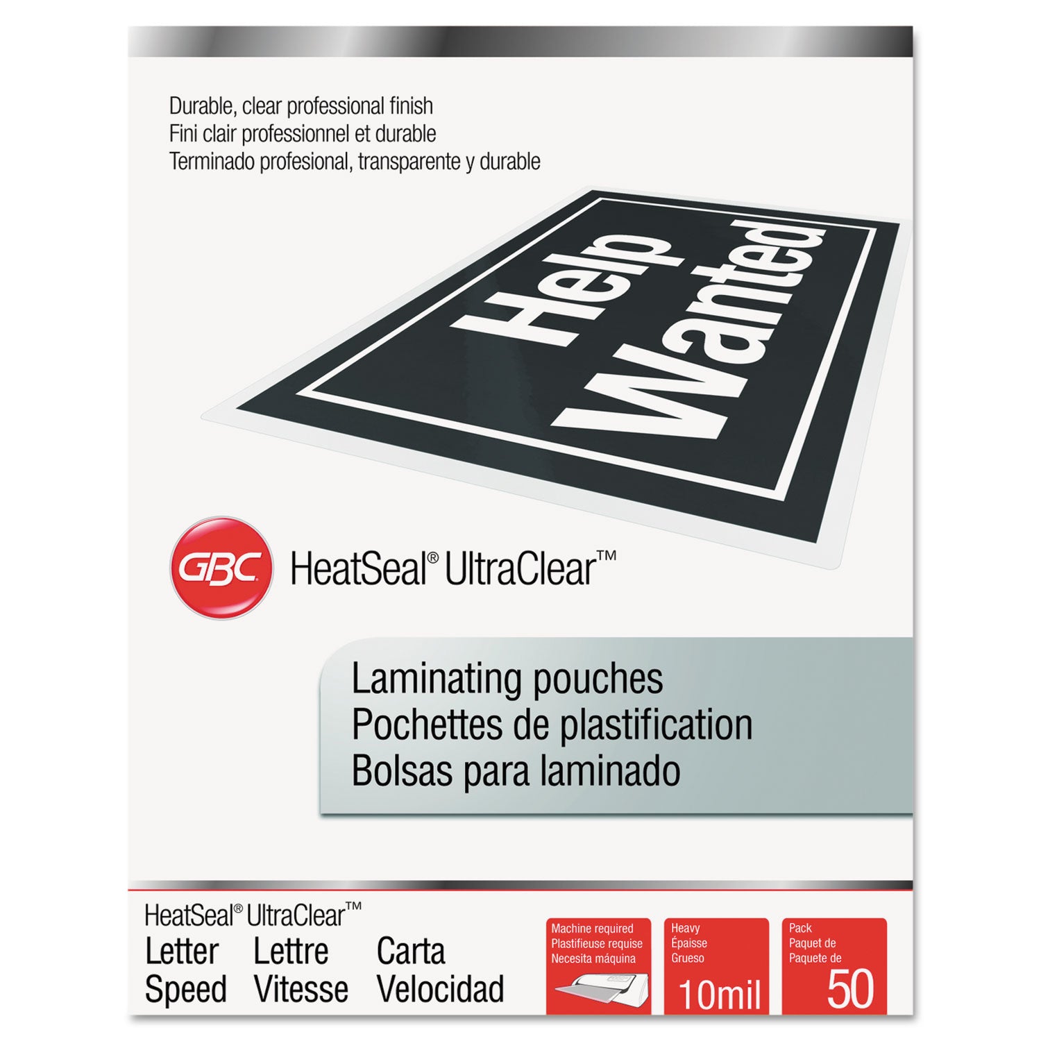 UltraClear Thermal Laminating Pouches, 10 mil, 9" x 11.5", Gloss Clear, 50/Box - 
