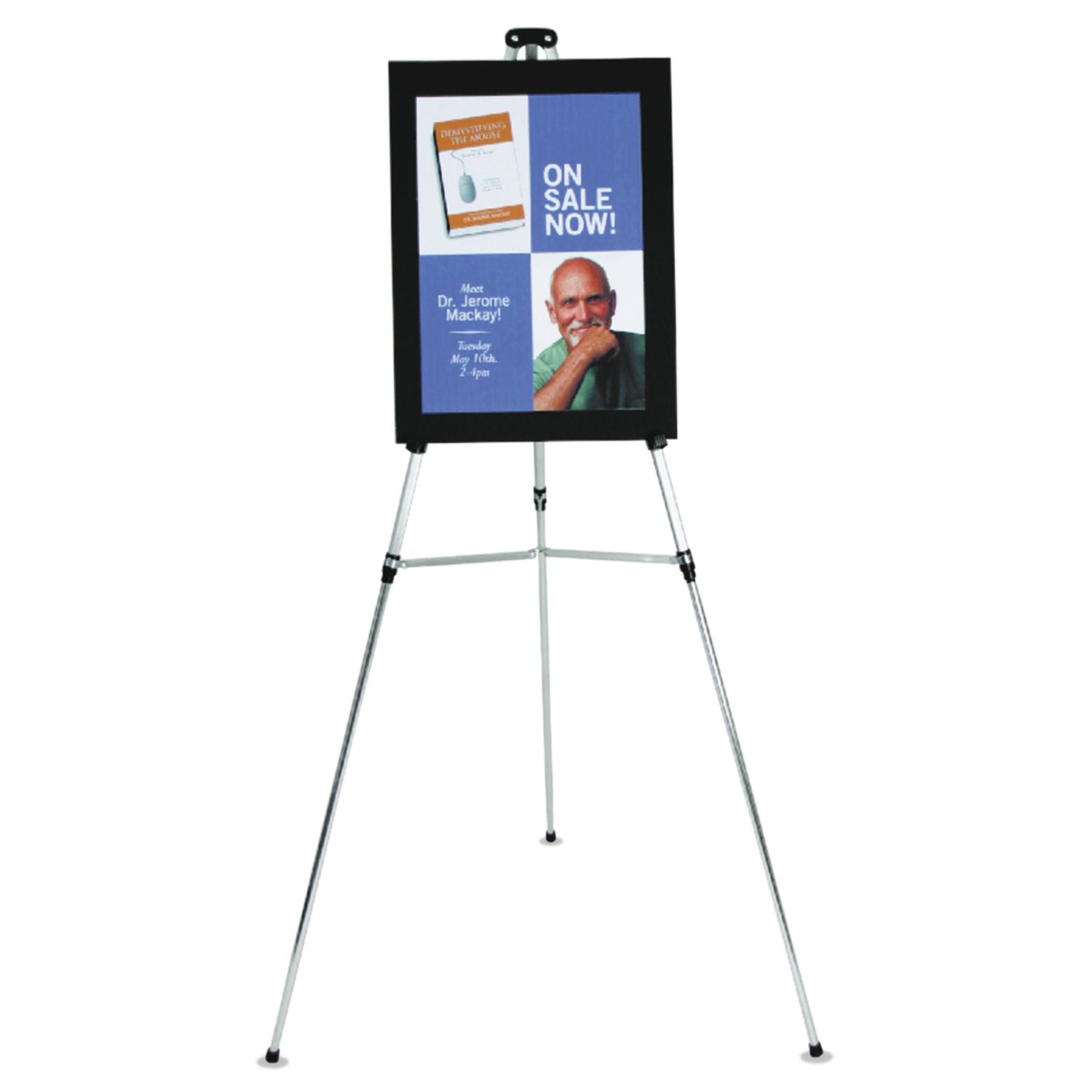 Lightweight Telescoping Tripod Easel, 38" to 66" High, Aluminum, Silver - 