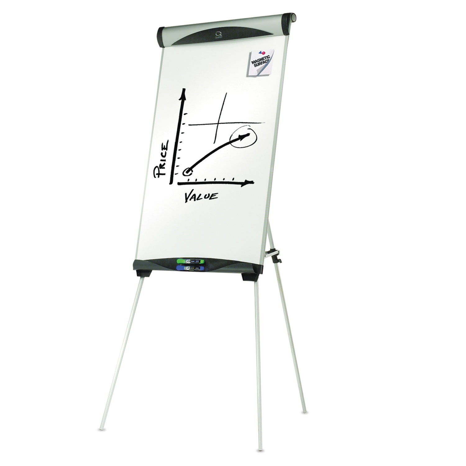 Euro Magnetic Presentation Easel, 27 x 39, White Surface, Silver Aluminum Frame - 