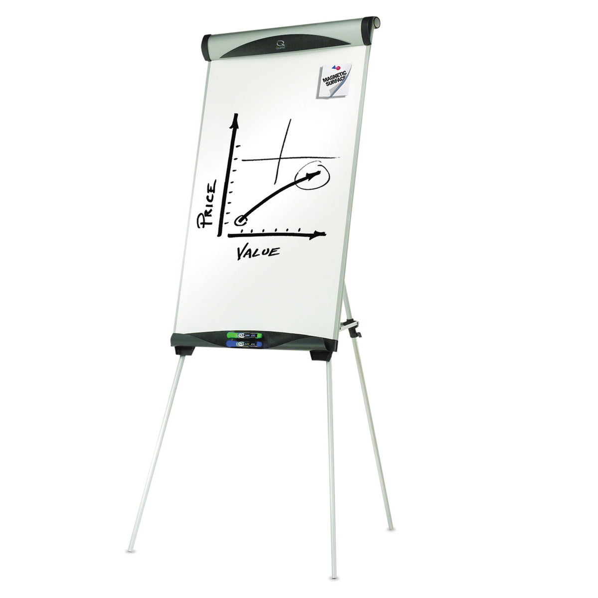 Euro Magnetic Presentation Easel, 27 x 39, White Surface, Silver Aluminum Frame