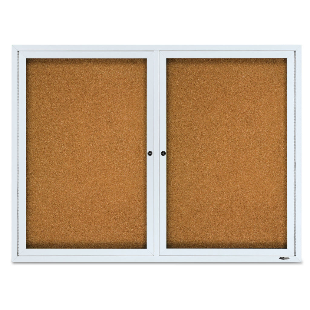 Enclosed Cork Bulletin Board, Cork/Fiberboard, 48 x 36, Tan Surface, Silver Aluminum Frame - 