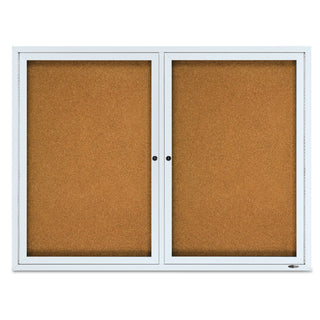 Enclosed Cork Bulletin Board, Cork/Fiberboard, 48 x 36, Tan Surface, Silver Aluminum Frame - 