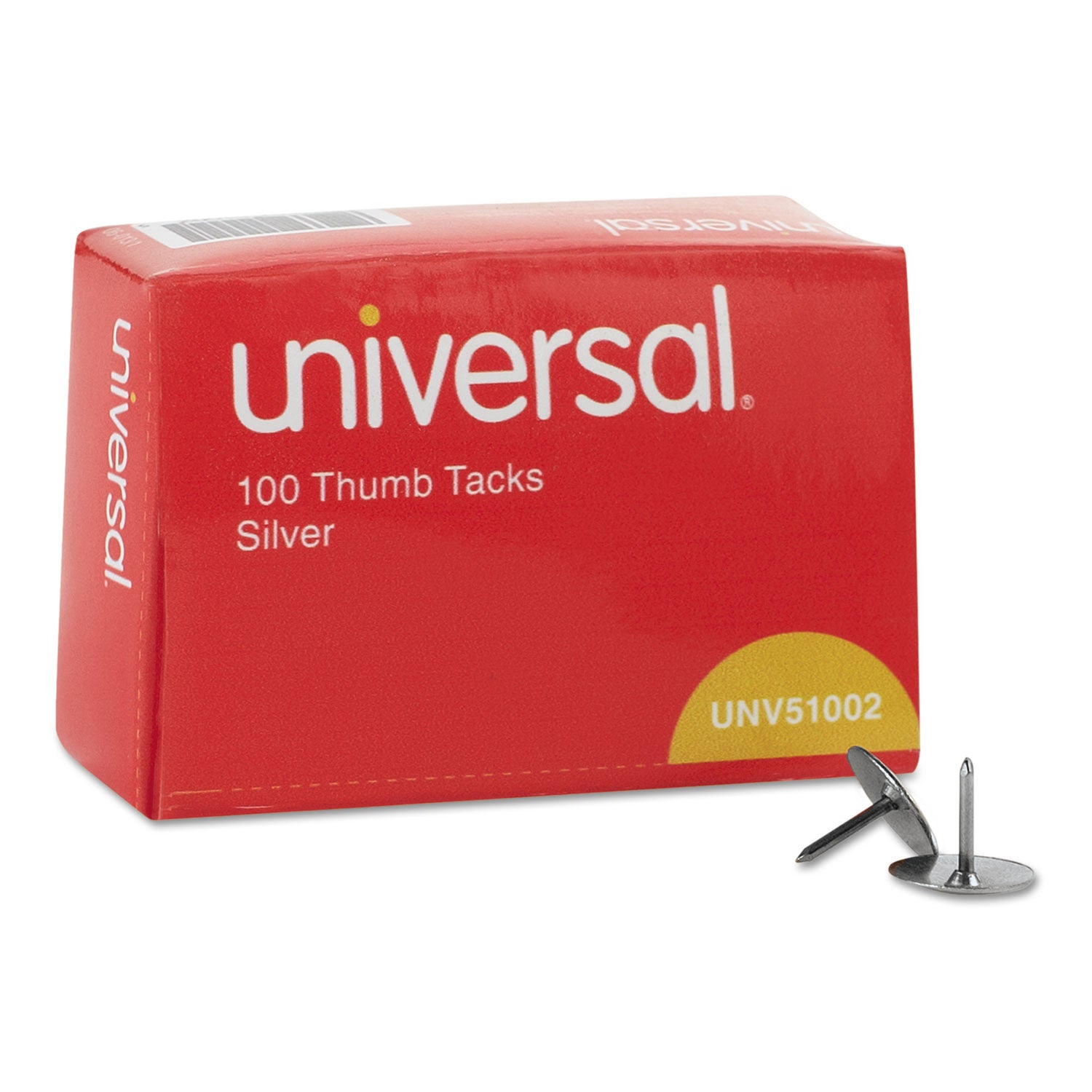 Thumb Tacks, Steel, Silver, 0.31", 100/Box - 