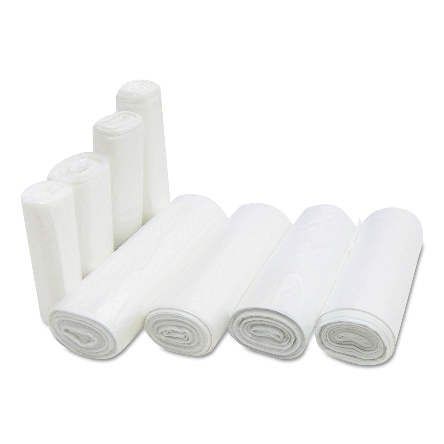 High-Density Commercial Can Liners, 7 gal, 6 mic, 20" x 22", Clear, 50 Bags/Roll, 40 Perforated Rolls/Carton