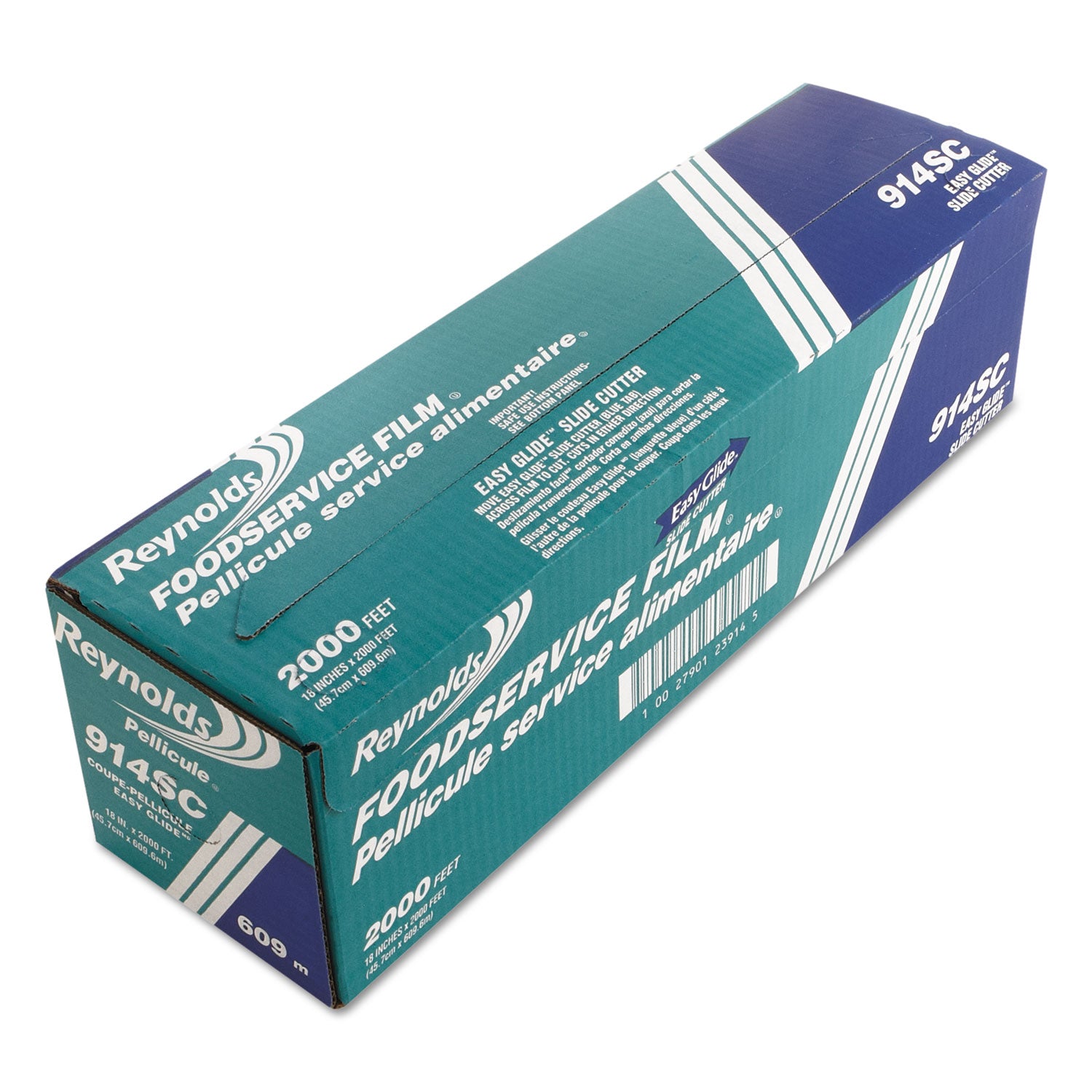 PVC Food Wrap Film Roll in Easy Glide Cutter Box, 18" x 2,000 ft, Clear