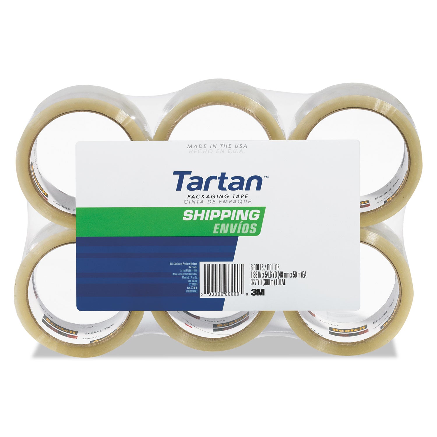 3710 Packaging Tape, 3" Core, 1.88" x 54.6 yds, Clear, 6/Pack - 