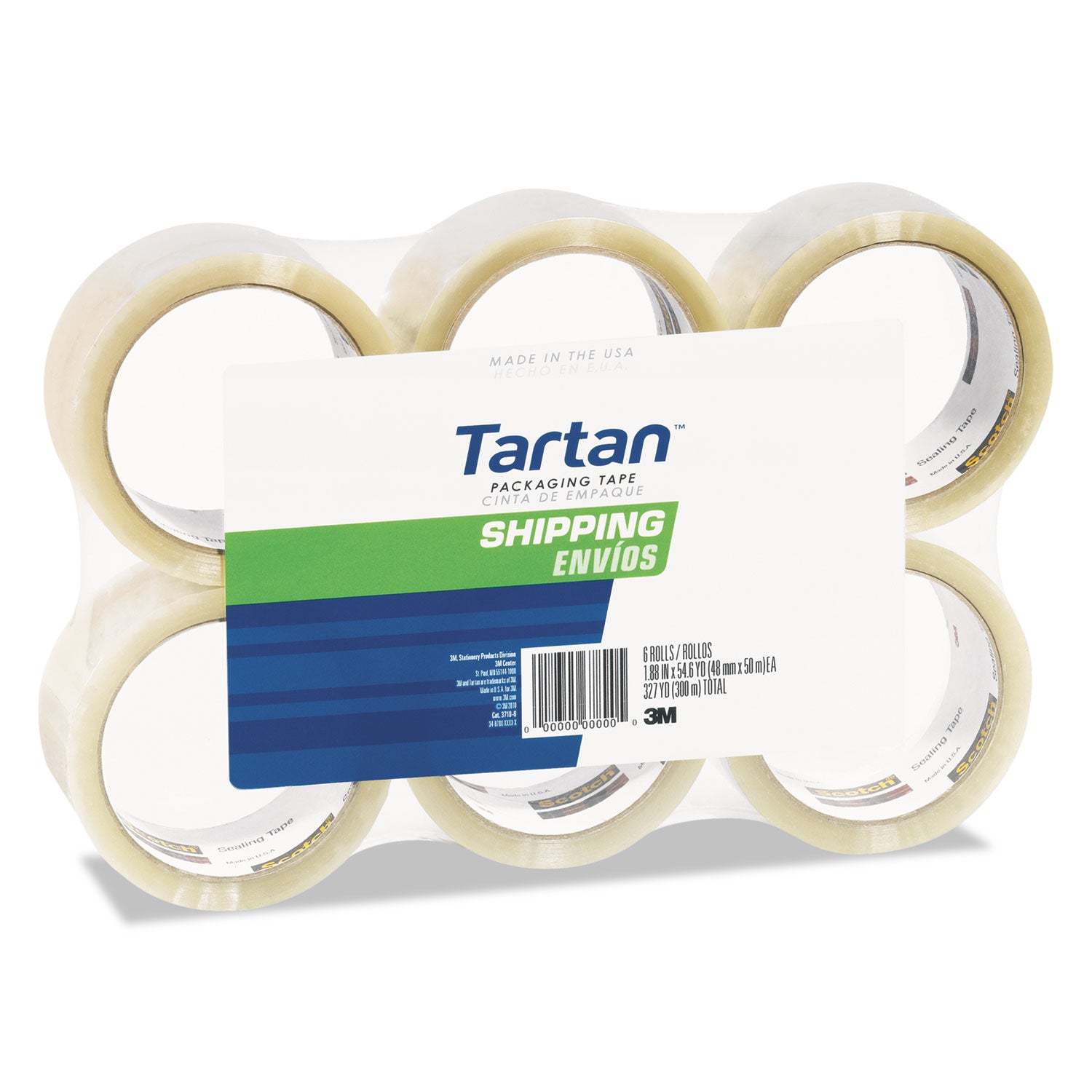 3710 Packaging Tape, 3" Core, 1.88" x 54.6 yds, Clear, 6/Pack - 