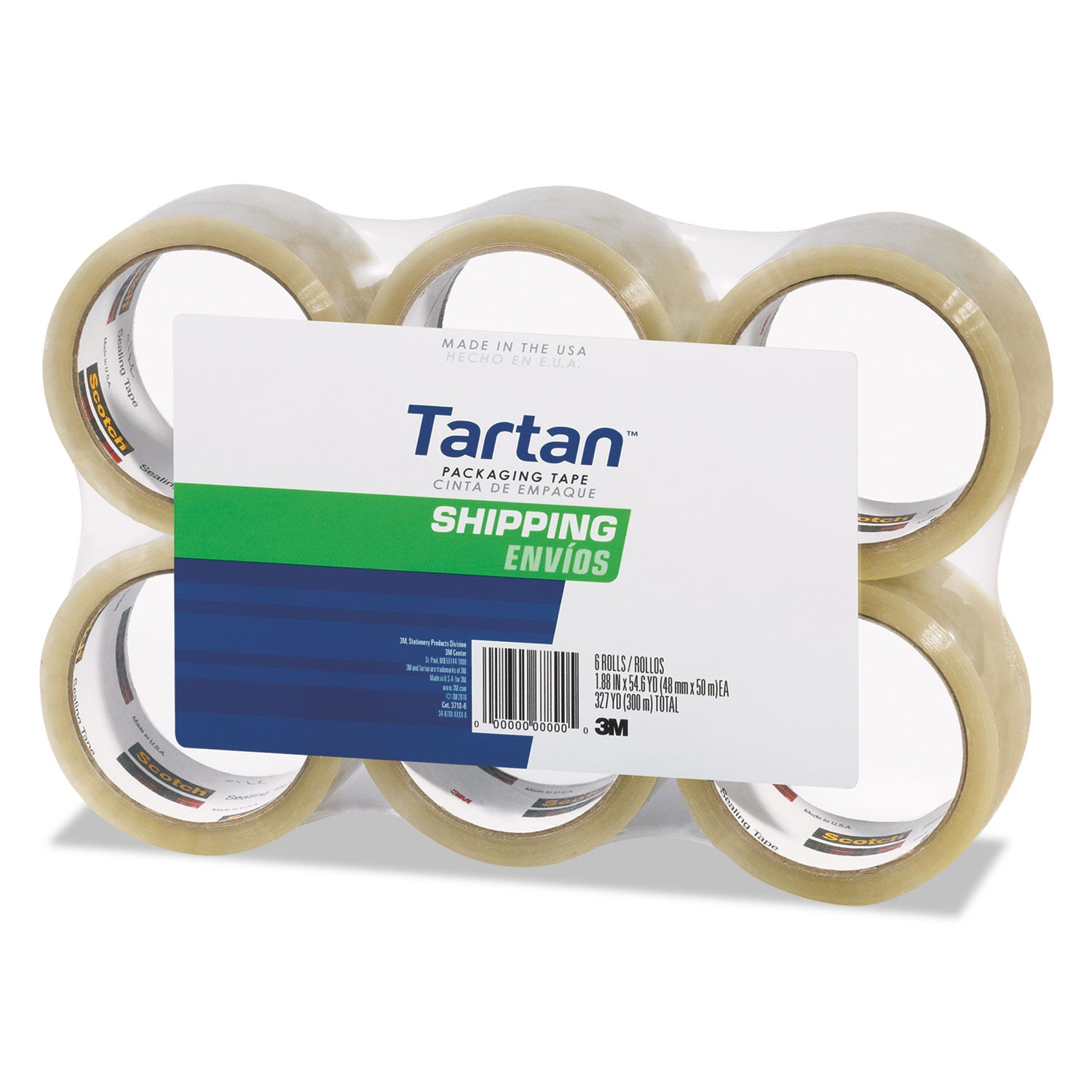 3710 Packaging Tape, 3" Core, 1.88" x 54.6 yds, Clear, 6/Pack - 