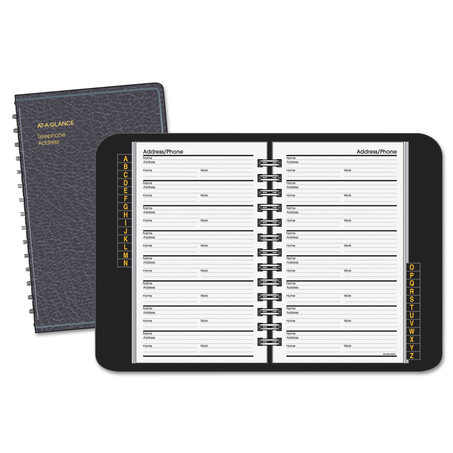 Telephone/Address Book, 4.78 x 8, Black Simulated Leather, 100 Sheets - 