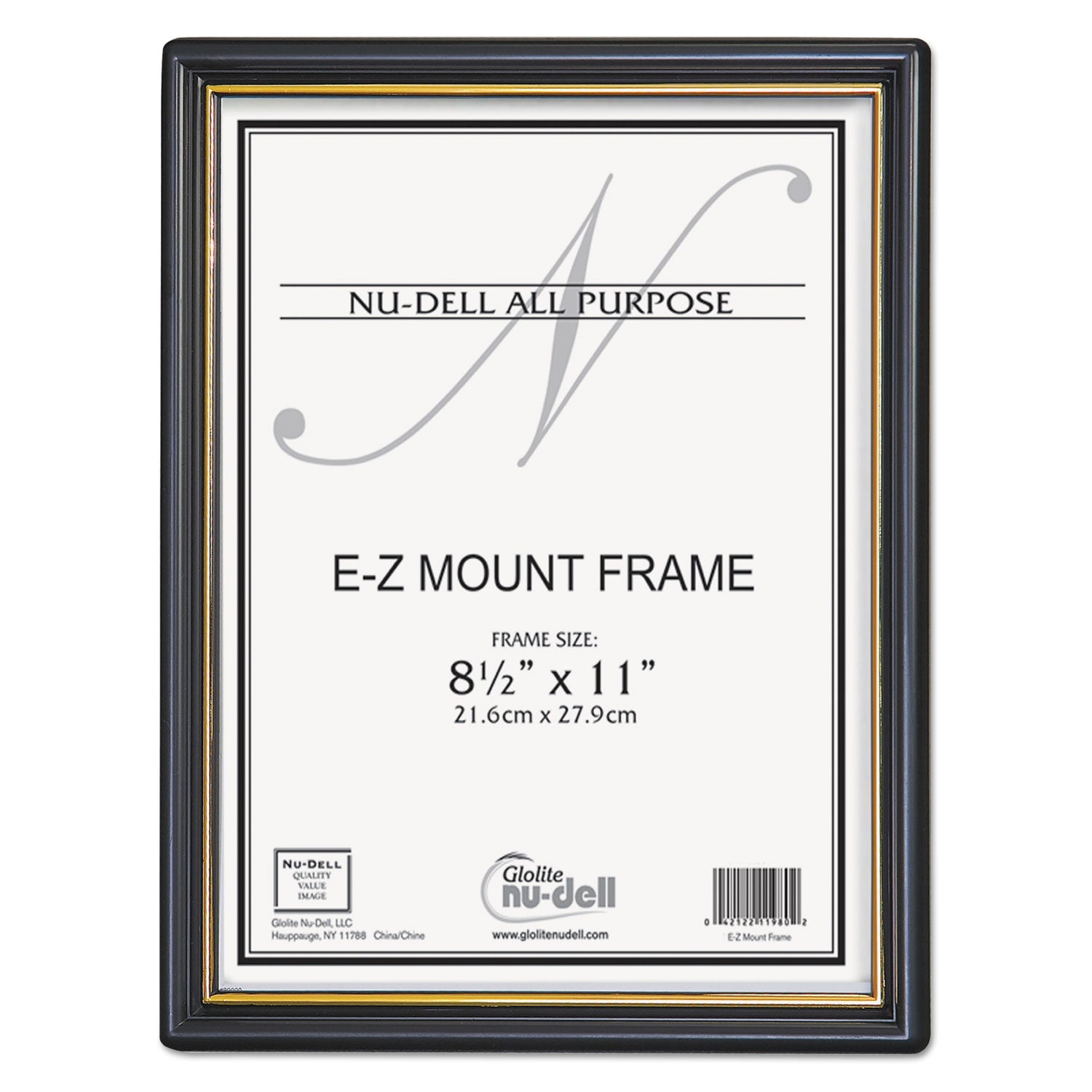 EZ Mount Document Frame with Trim Accent and Plastic Face, Plastic, 8.5 x 11 Insert, Black/Gold - 