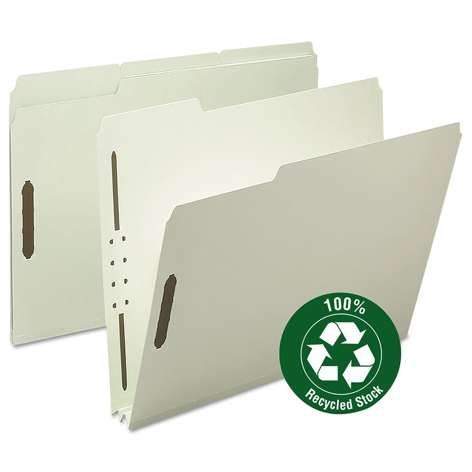 Recycled Pressboard Fastener Folders, 2" Expansion, 2 Fasteners, Letter Size, Gray-Green Exterior, 25/Box - 