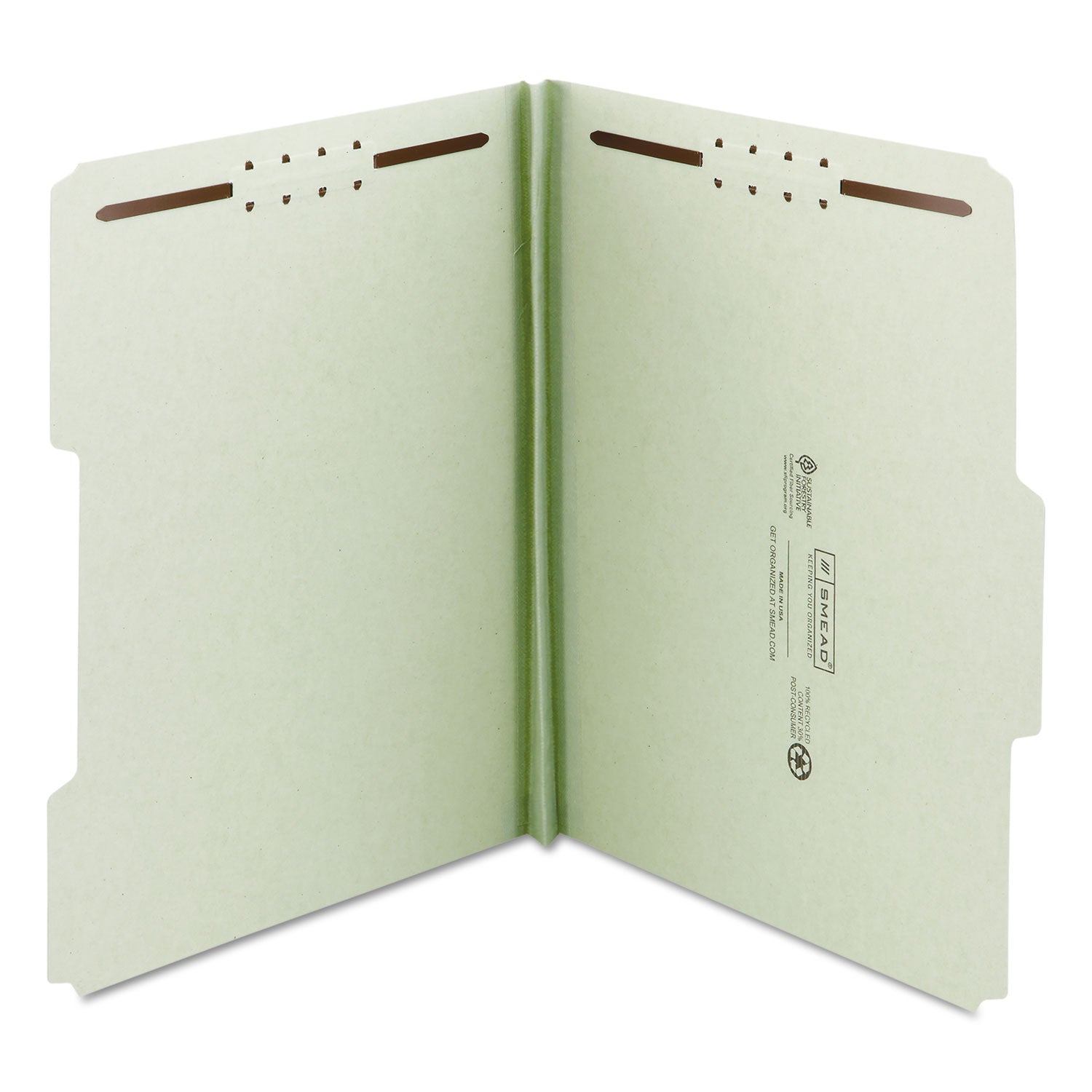 Recycled Pressboard Fastener Folders, 1" Expansion, 2 Fasteners, Legal Size, Gray-Green Exterior, 25/Box - 