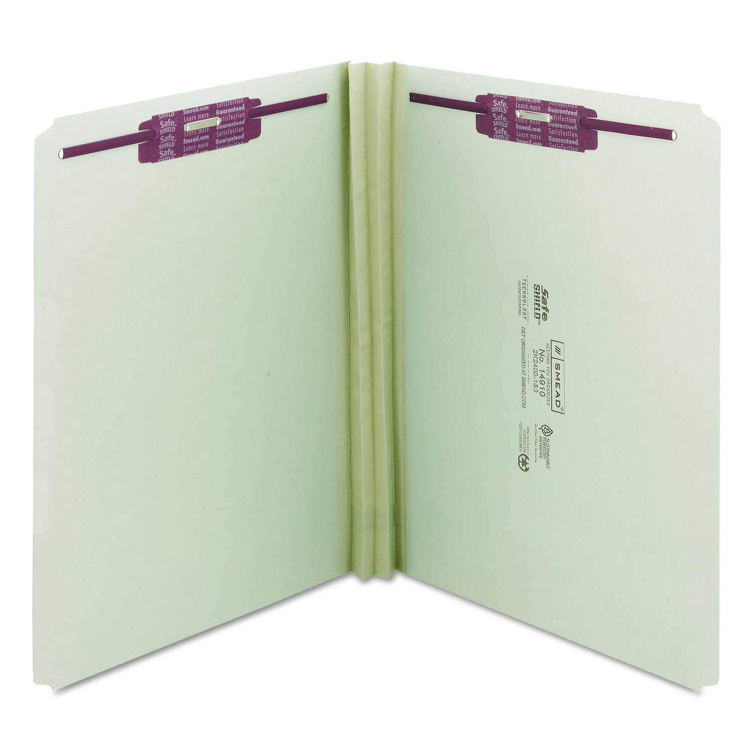 Recycled Pressboard Fastener Folders, Straight Tabs, Two SafeSHIELD Fasteners, 2" Expansion, Letter Size, Gray-Green, 25/Box - 