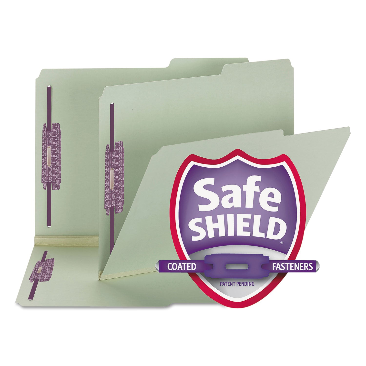 Recycled Pressboard Folders, Two SafeSHIELD Coated Fasteners, 2/5-Cut: Right, 2" Expansion, Letter Size, Gray-Green, 25/Box - 