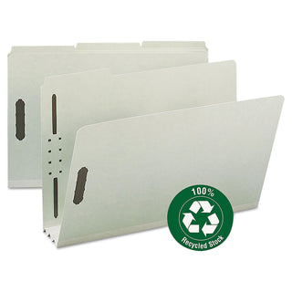 Recycled Pressboard Fastener Folders, 3" Expansion, 2 Fasteners, Legal Size, Gray-Green Exterior, 25/Box - 