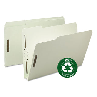Recycled Pressboard Fastener Folders, 2" Expansion, 2 Fasteners, Legal Size, Gray-Green Exterior, 25/Box - 