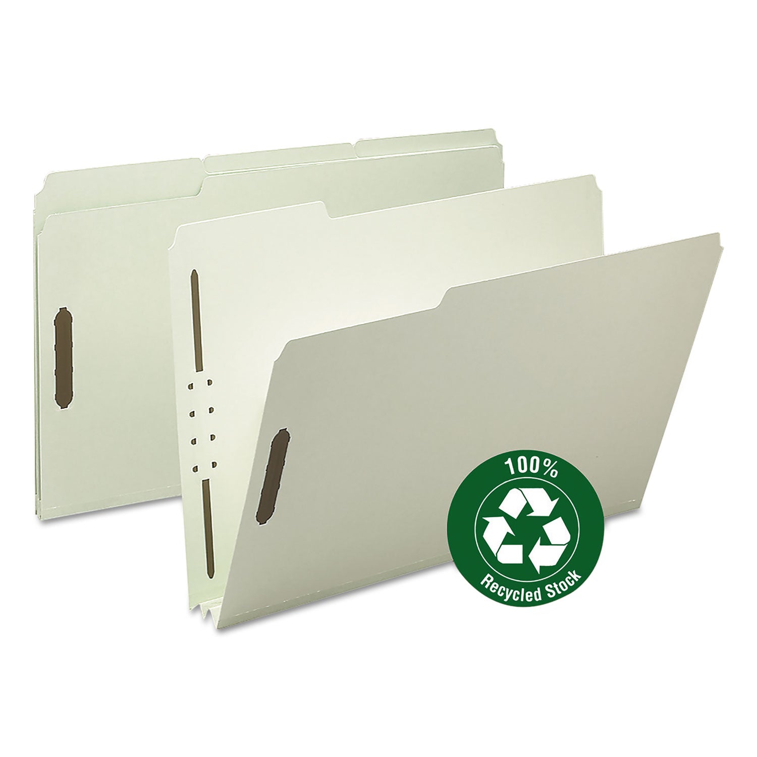 Recycled Pressboard Fastener Folders, 2" Expansion, 2 Fasteners, Legal Size, Gray-Green Exterior, 25/Box - 