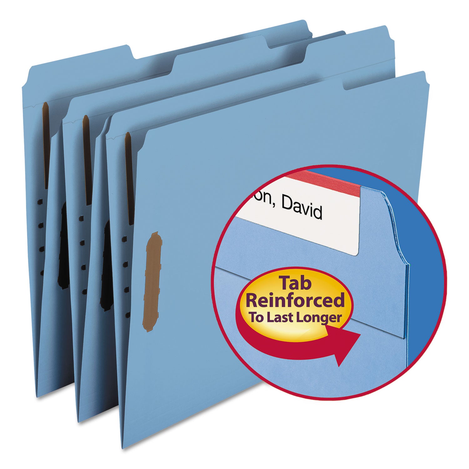 Top Tab Colored Fastener Folders, 0.75" Expansion, 2 Fasteners, Letter Size, Blue Exterior, 50/Box - 