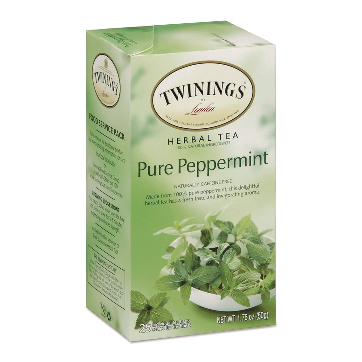 Twinings of London Pure Peppermint Herbal Tea Bag - 1.8 oz - 25 / Box