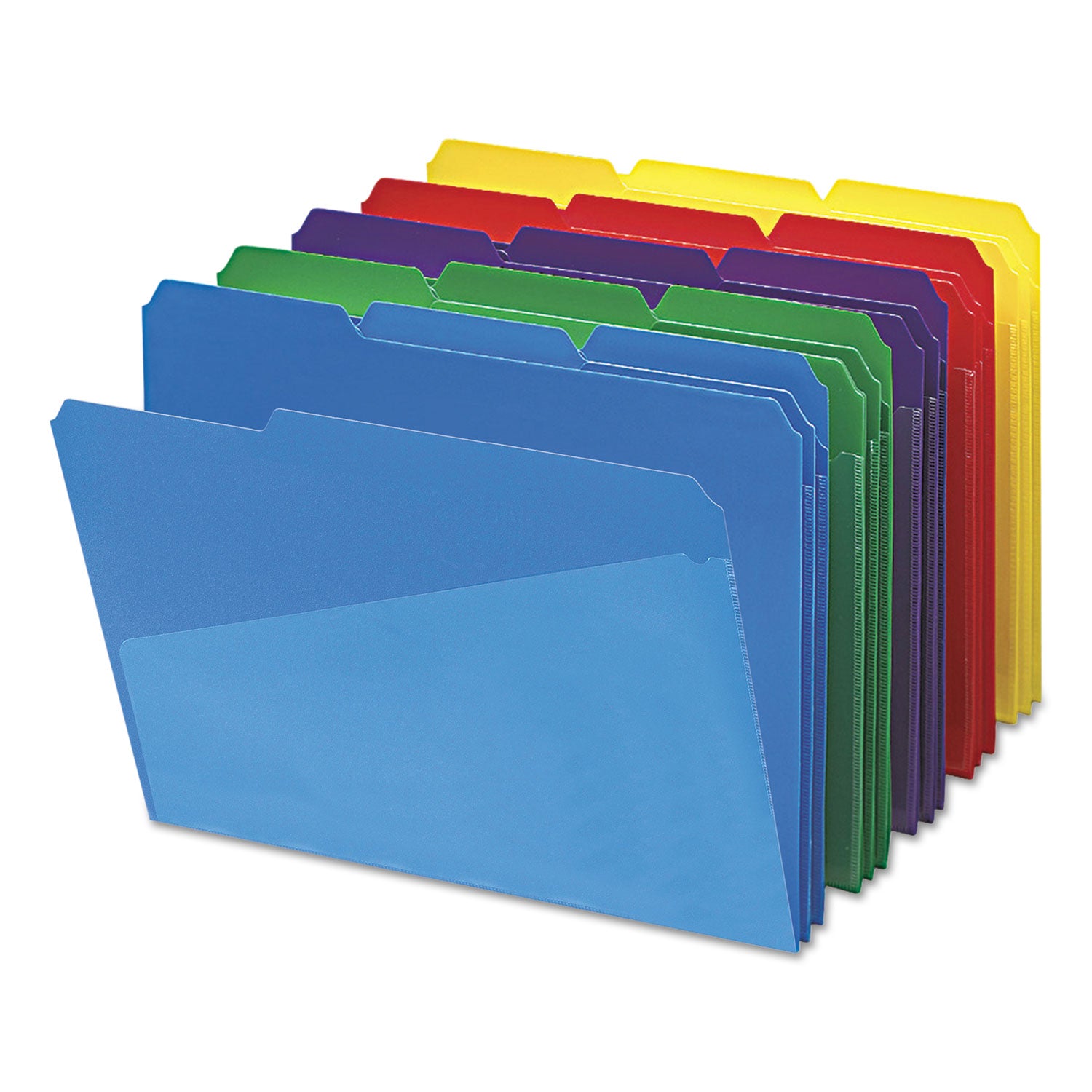 Poly Colored File Folders With Slash Pocket, 1/3-Cut Tabs: Assorted, Letter Size, 0.75" Expansion, Assorted Colors, 30/Box - 