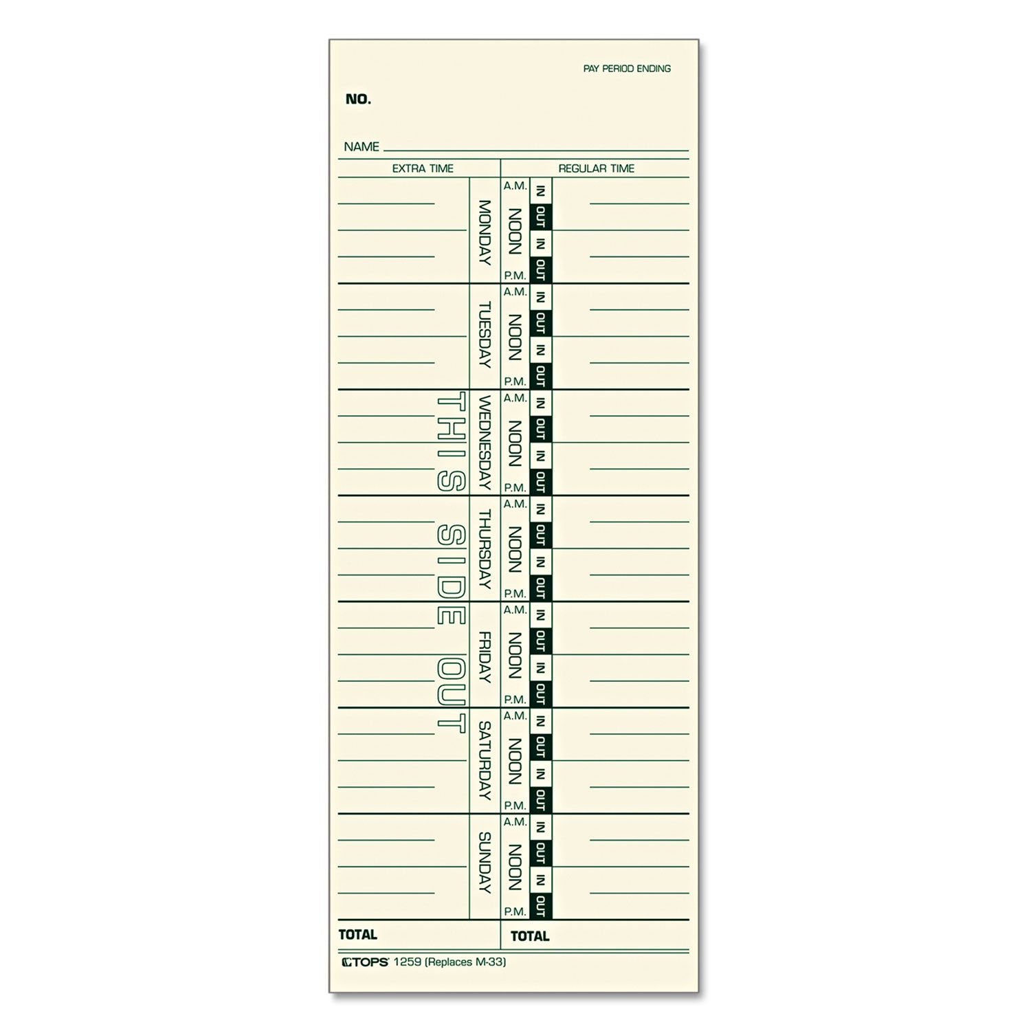 Time Clock Cards, Replacement for 10-800292/M-33, One Side, 3.5 x 9, 100/Pack - 