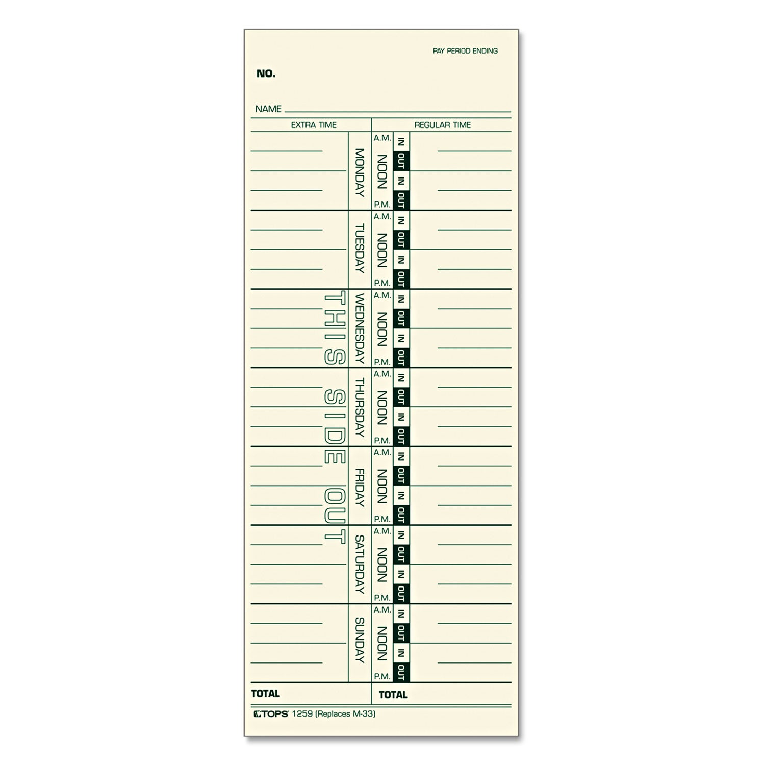Time Clock Cards, Replacement for M-33, One Side, 3.5 x 9, 500/Box - 