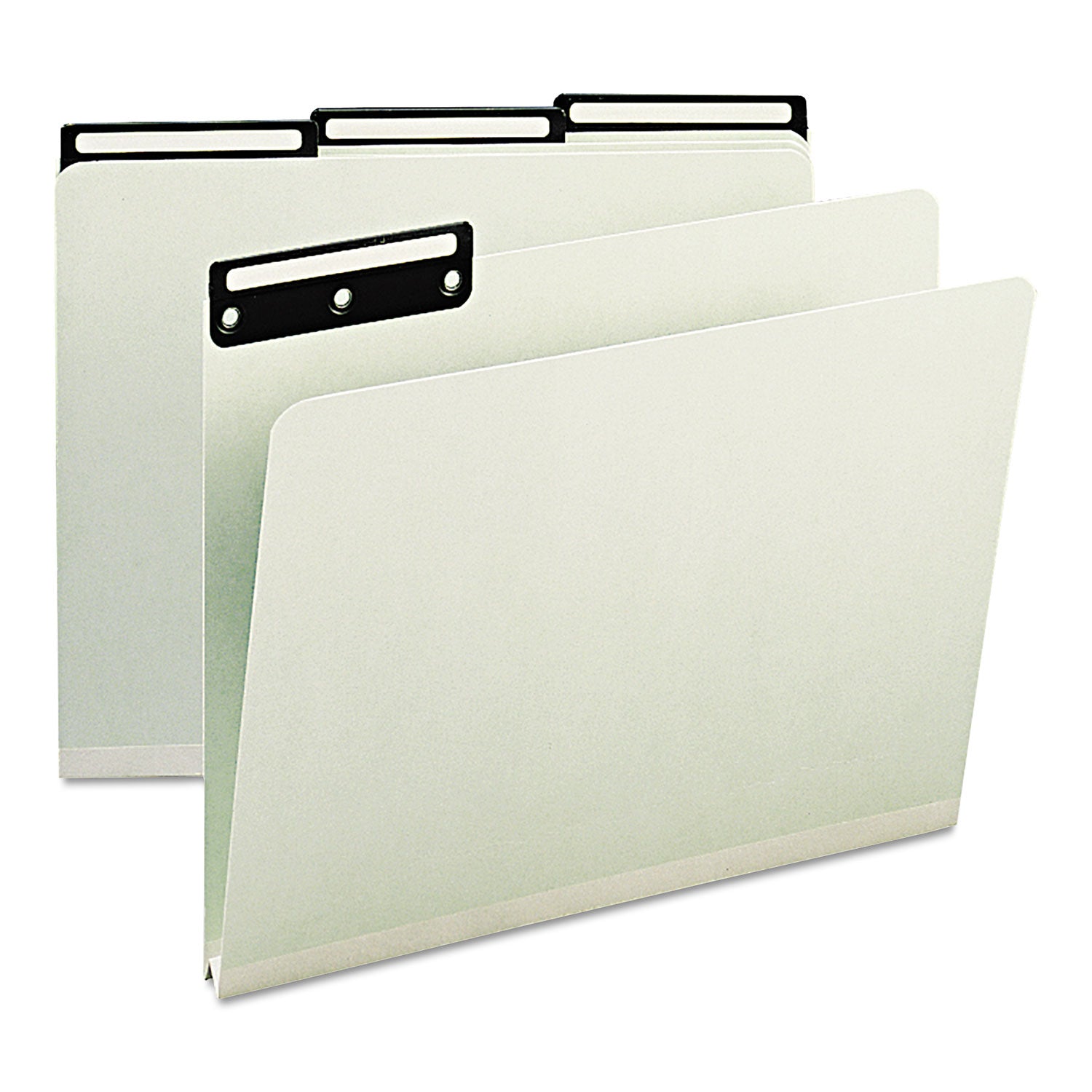 Recycled Heavy Pressboard File Folders with Insertable 1/3-Cut Metal Tabs, Letter Size, 1" Expansion, Gray-Green, 25/Box - 