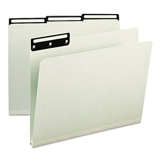Recycled Heavy Pressboard File Folders with Insertable 1/3-Cut Metal Tabs, Letter Size, 1" Expansion, Gray-Green, 25/Box - 