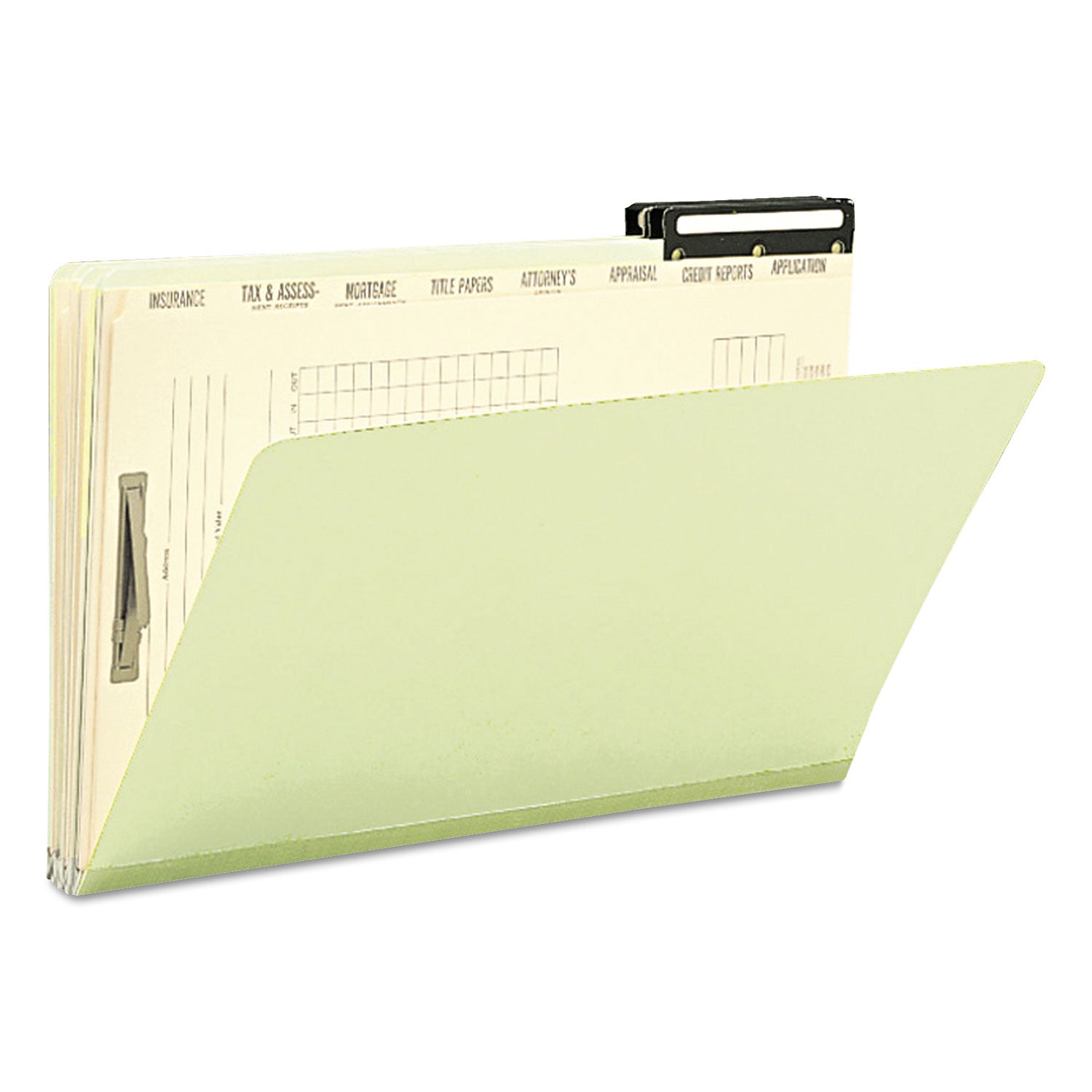 Pressboard Mortgage Folders, 1" Expansion, 8 Dividers, 1 Fastener, Legal Size, Green Exterior, 10/Box - 