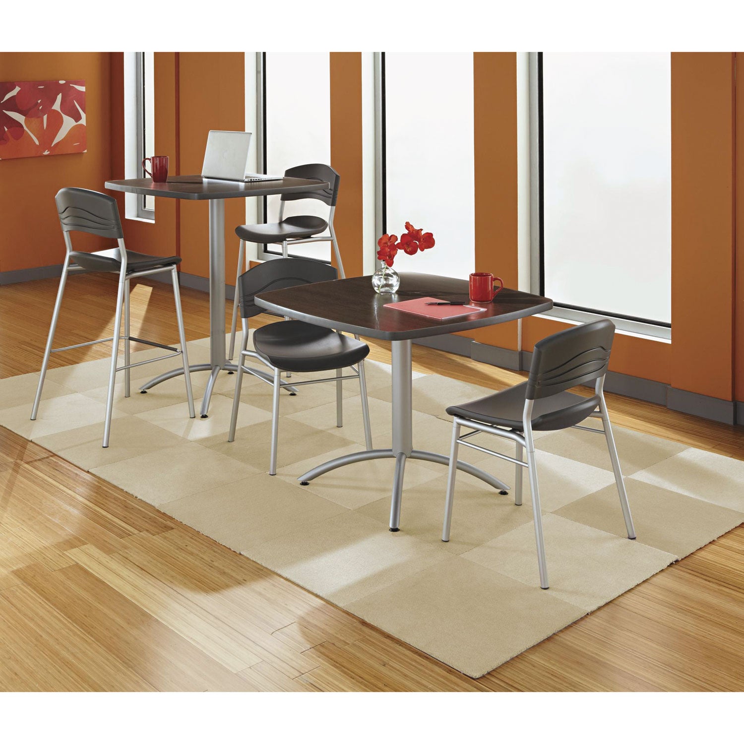CafeWorks Chair, Supports Up to 225 lb, 18" Seat Height, Graphite Seat/Back, Silver Base, 2/Carton - 