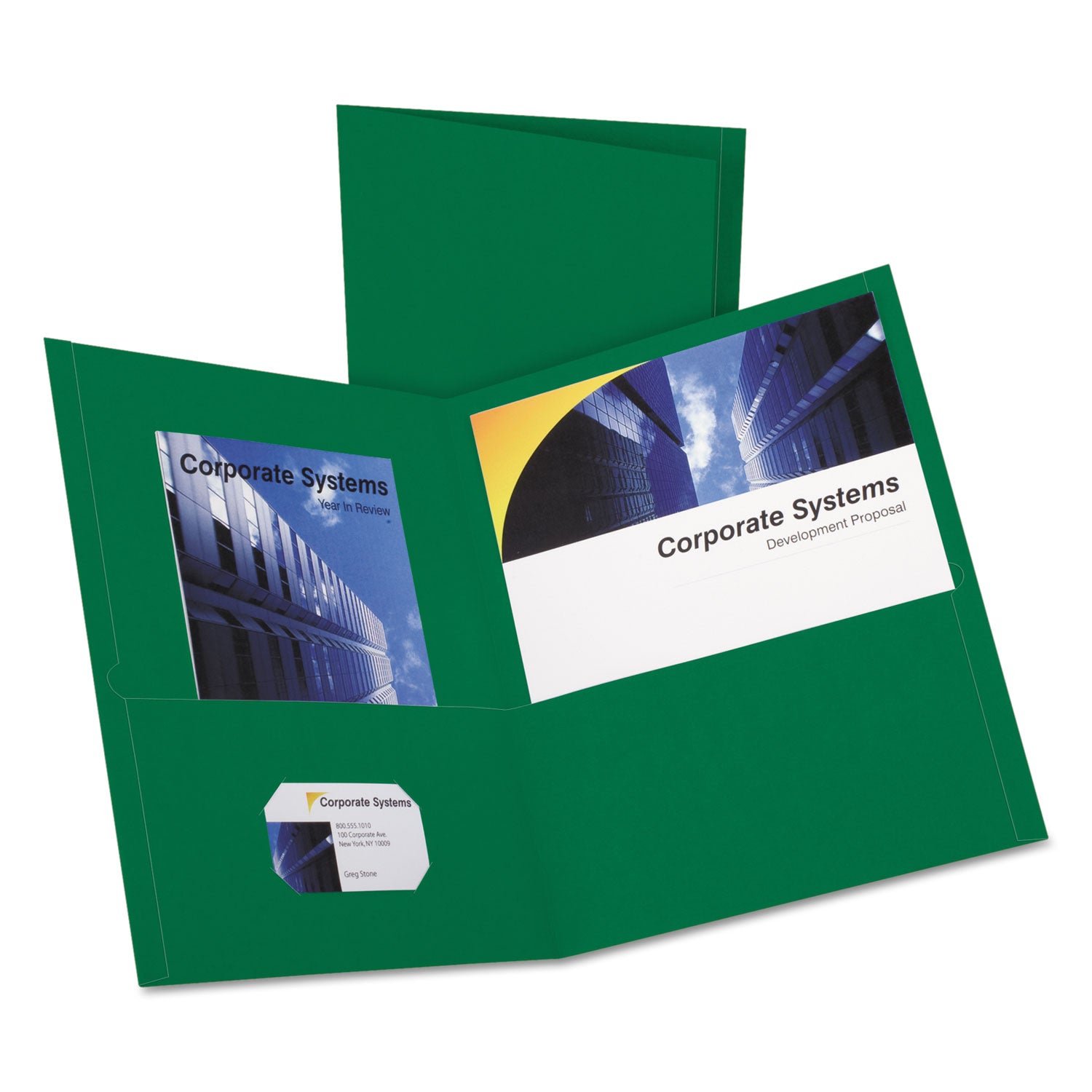 Twin-Pocket Folder, Embossed Leather Grain Paper, 0.5" Capacity, 11 x 8.5, Hunter Green, 25/Box - 