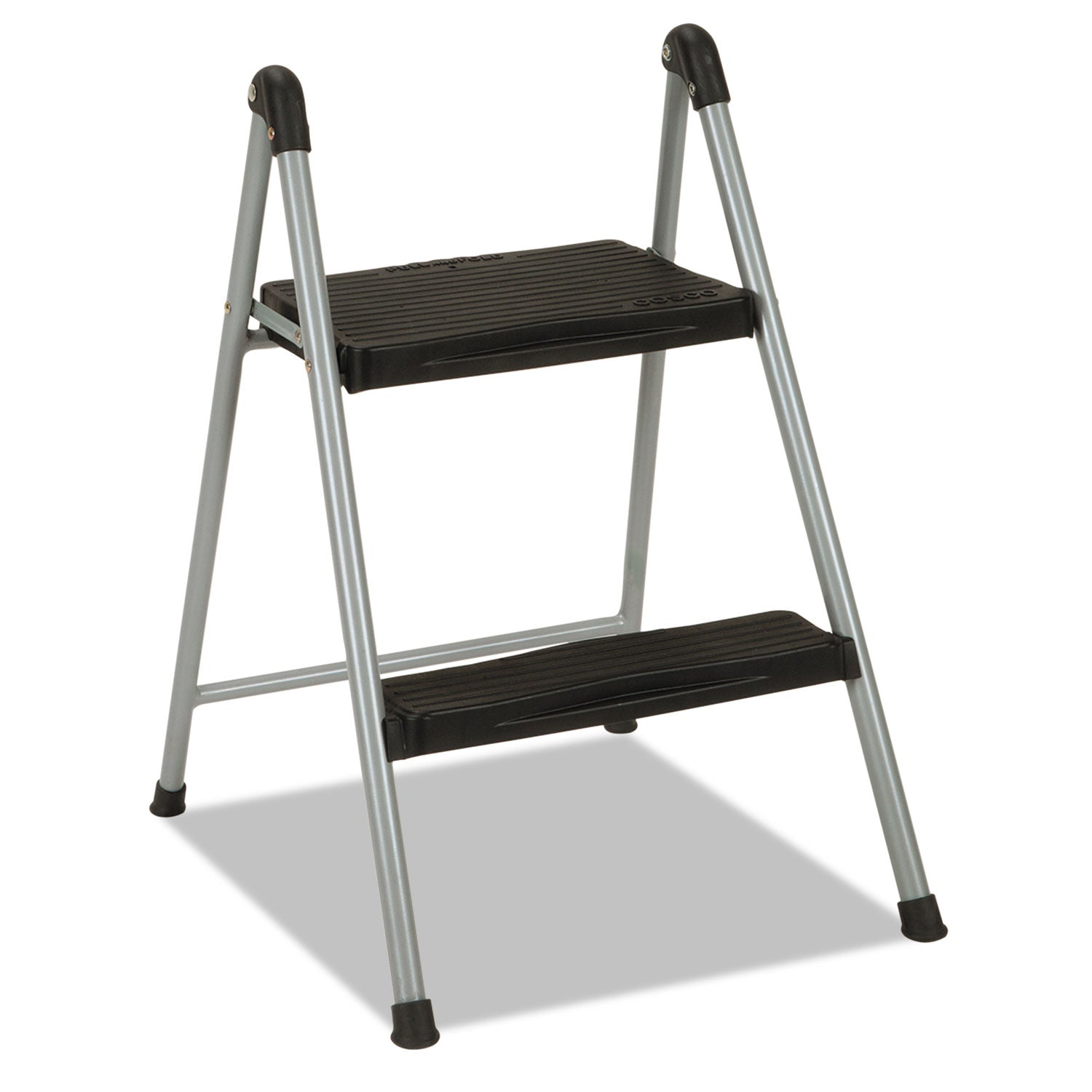 Folding Step Stool, 2-Step, 200 lb Capacity, 16.9" Working Height, Platinum/Black - 