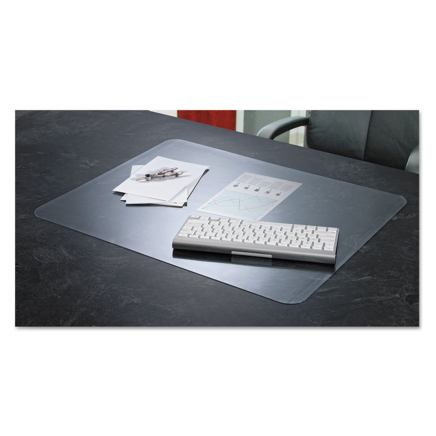 KrystalView Desk Pad with Antimicrobial Protection, Glossy Finish, 24 x 19, Clear - 