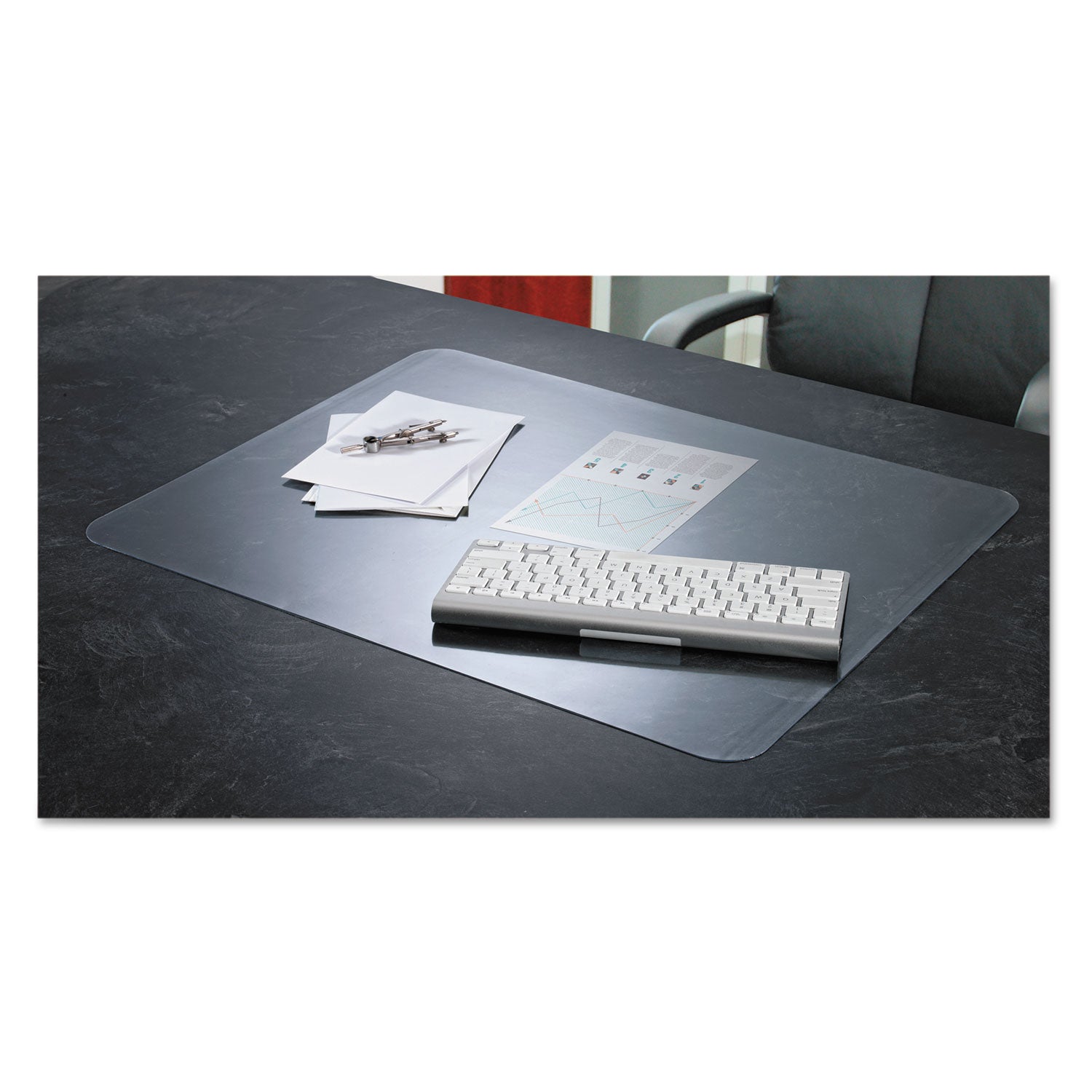KrystalView Desk Pad with Antimicrobial Protection, Glossy Finish, 36 x 20, Clear