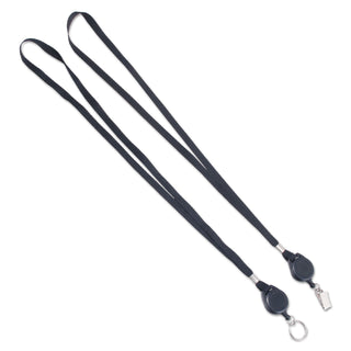 Lanyards with Retractable ID Reels, Metal Split Ring Fastener, 34" Long, Black, 12/Pack