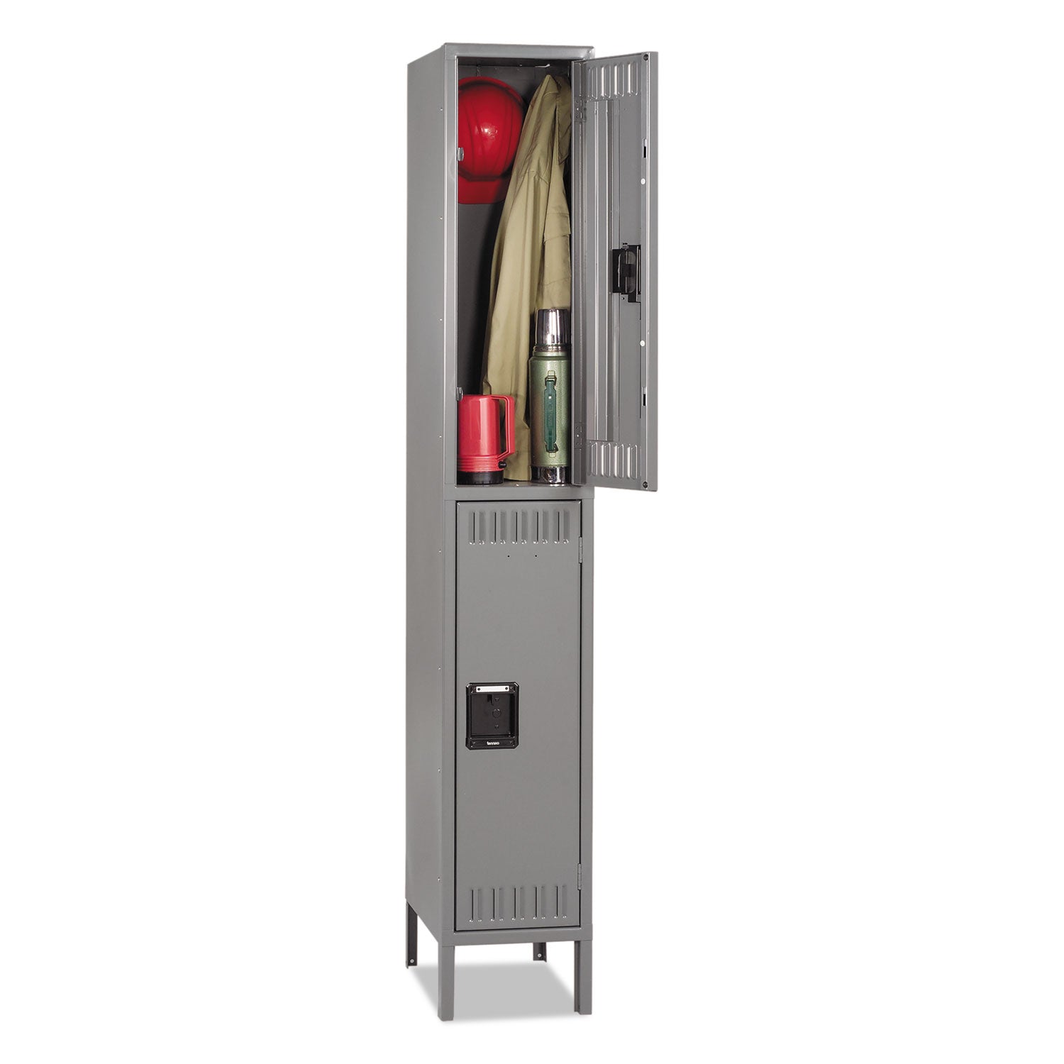 Double Tier Locker with Legs, Single Stack, 12w x 18d x 78h, Medium Gray - 