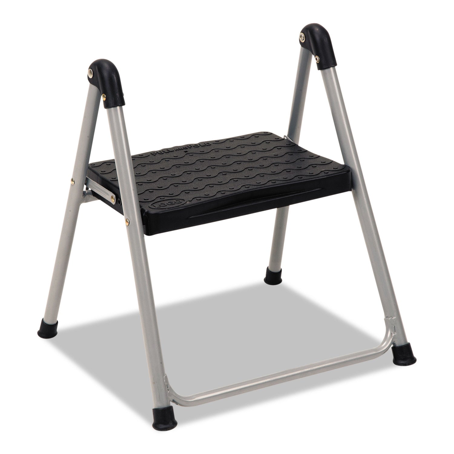 Folding Step Stool, 1-Step, 200 lb Capacity, 9.9" Working Height, Platinum/Black - 