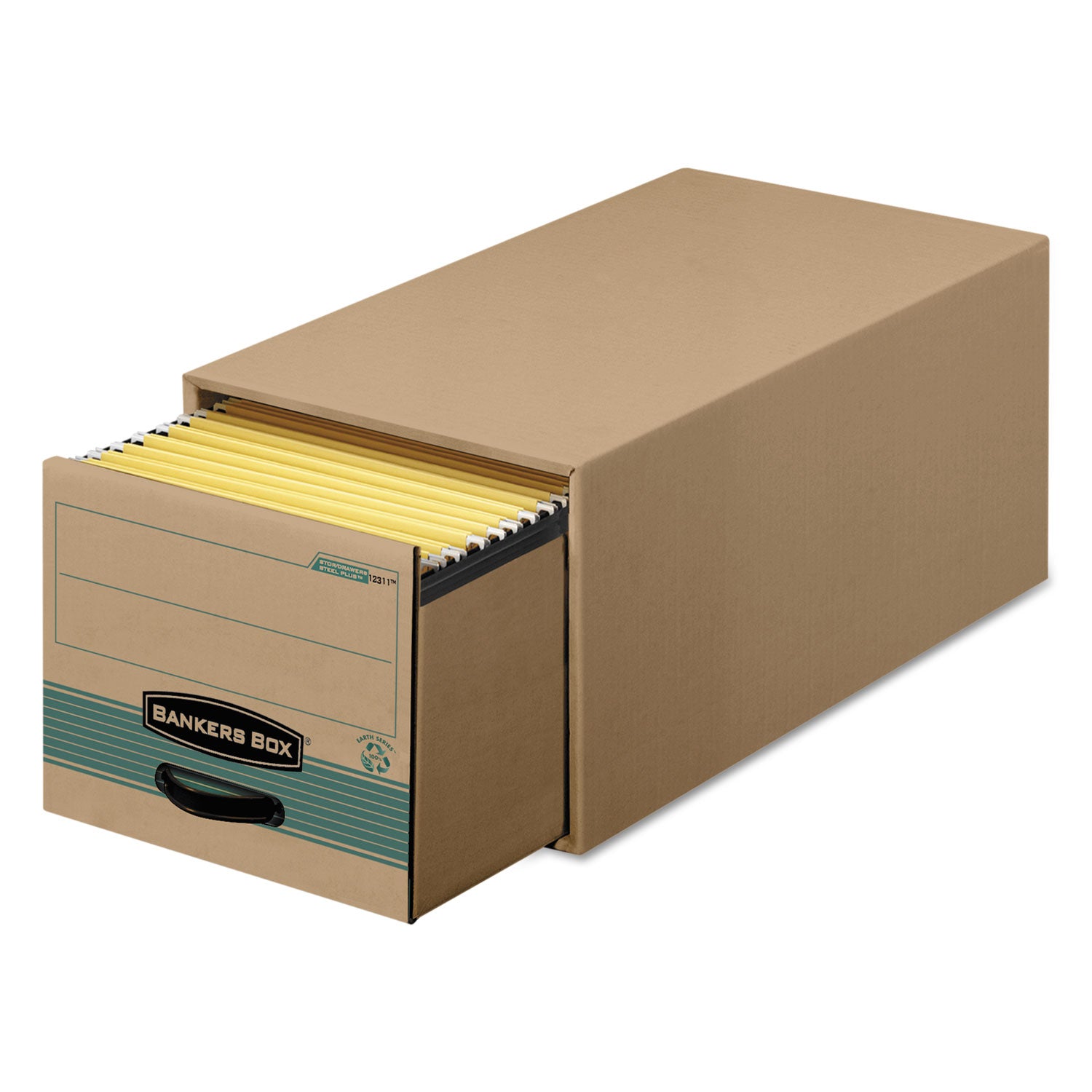 STOR/DRAWER STEEL PLUS Extra Space-Savings Storage Drawers, Letter Files, 14" x 25.5" x 11.5", Kraft/Green, 6/Carton - 