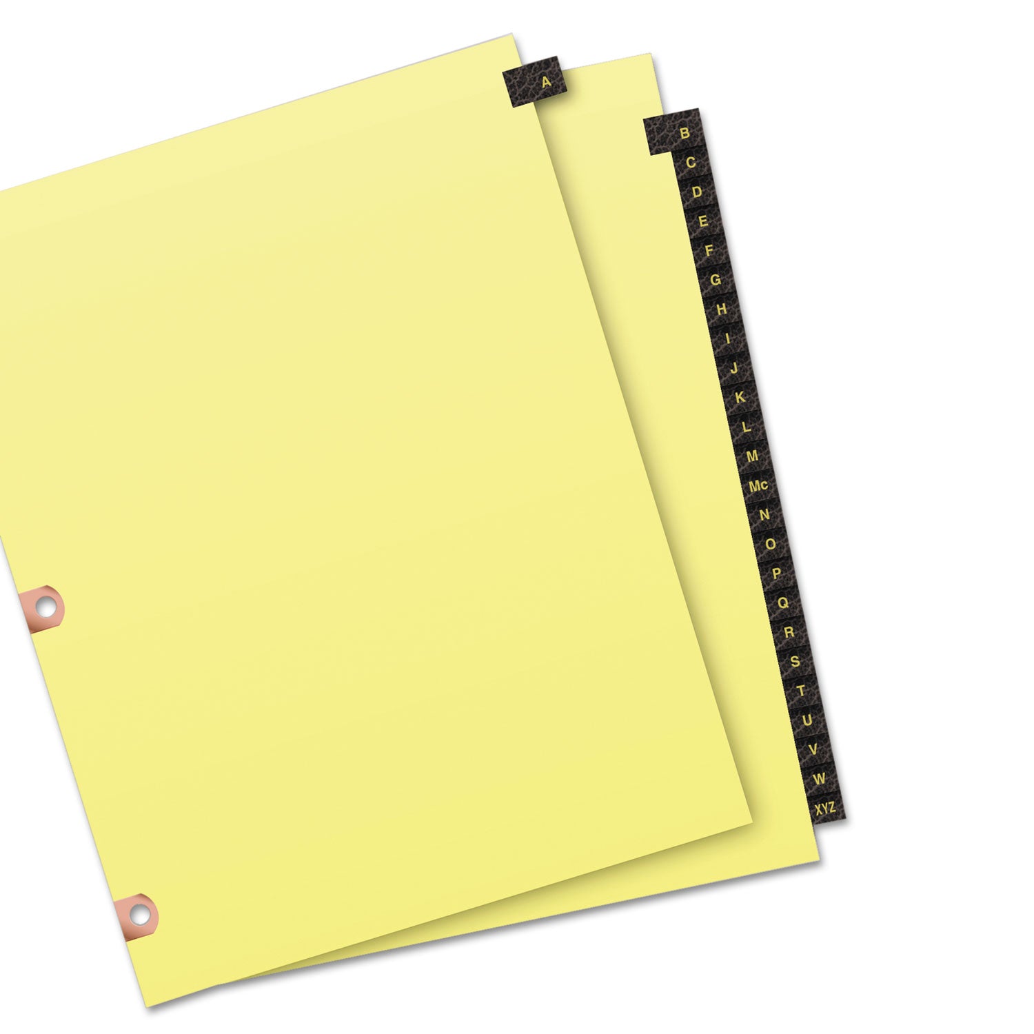 Preprinted Black Leather Tab Dividers w/Copper Reinforced Holes, 25-Tab, A to Z, 11 x 8.5, Buff, 1 Set - 