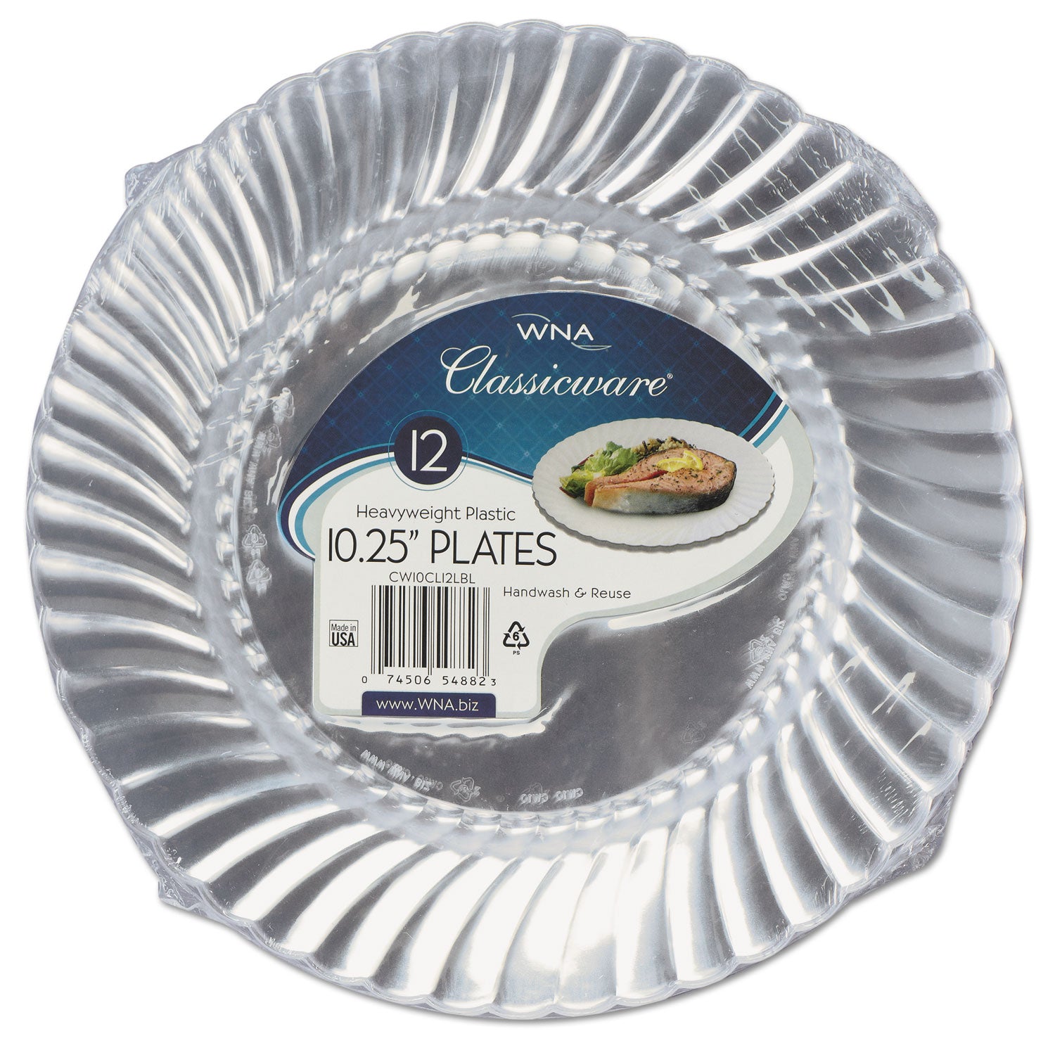 Classicware Plastic Dinnerware Plates, 10.25" dia, Clear, 12/Pack - 