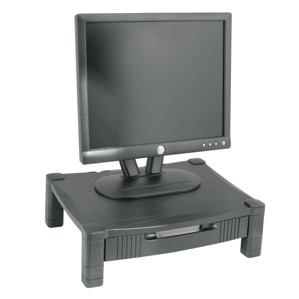 Monitor Stand with Drawer, 17" x 13.25" x 3" to 6.5", Black, Supports 50 lbs