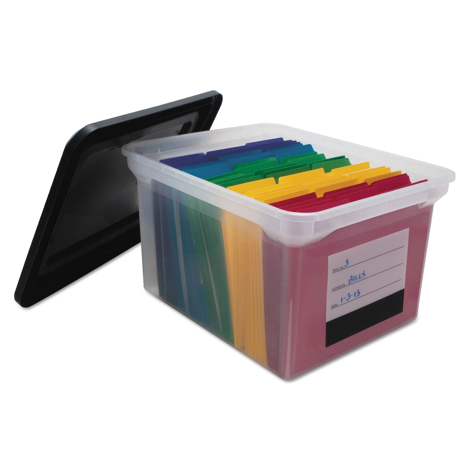 File Tote with Contents Label, Letter/Legal Files, 17.75" x 14" x 10.25", Clear/Black - 