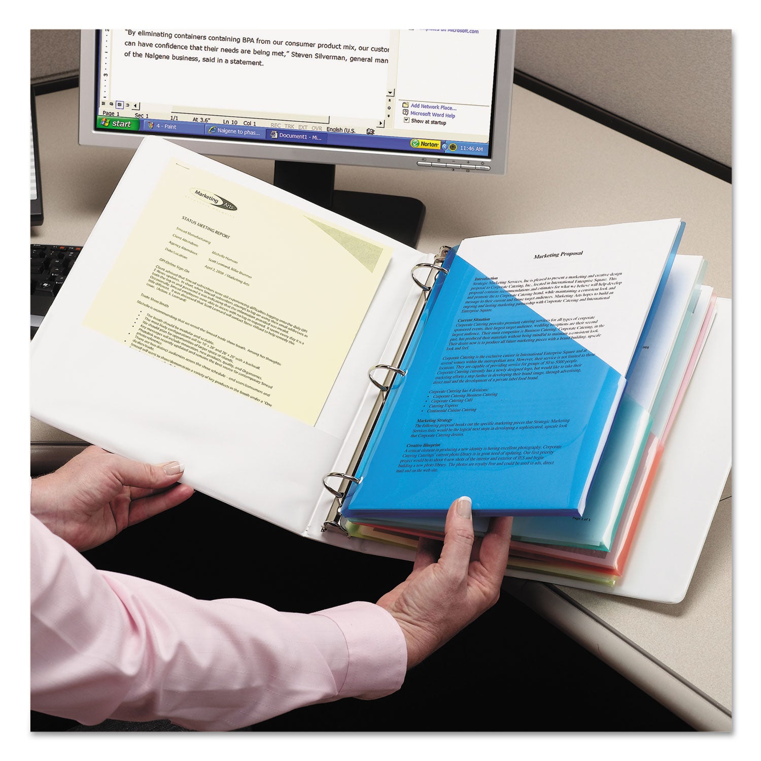 Organized Up Poly Slash Jackets, 2-Sections, Letter Size, Assorted Colors, 5/Pack - 