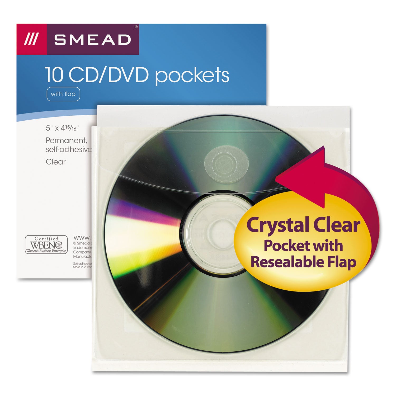 Self-Adhesive CD/Diskette Pockets, Clear, 10/Pack - 