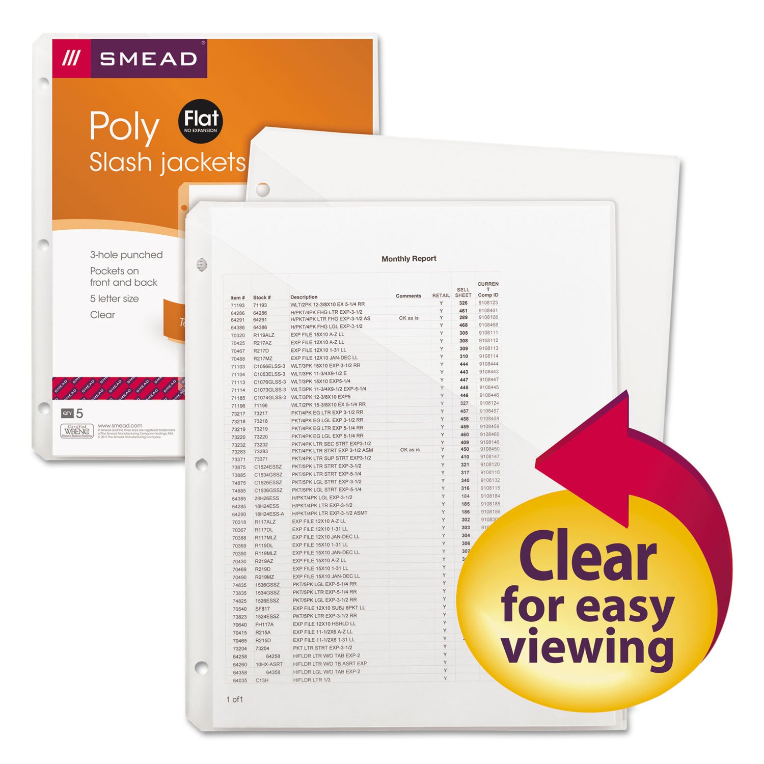 Organized Up Poly Slash Jackets, 2-Sections, Letter Size, Clear, 5/Pack - 