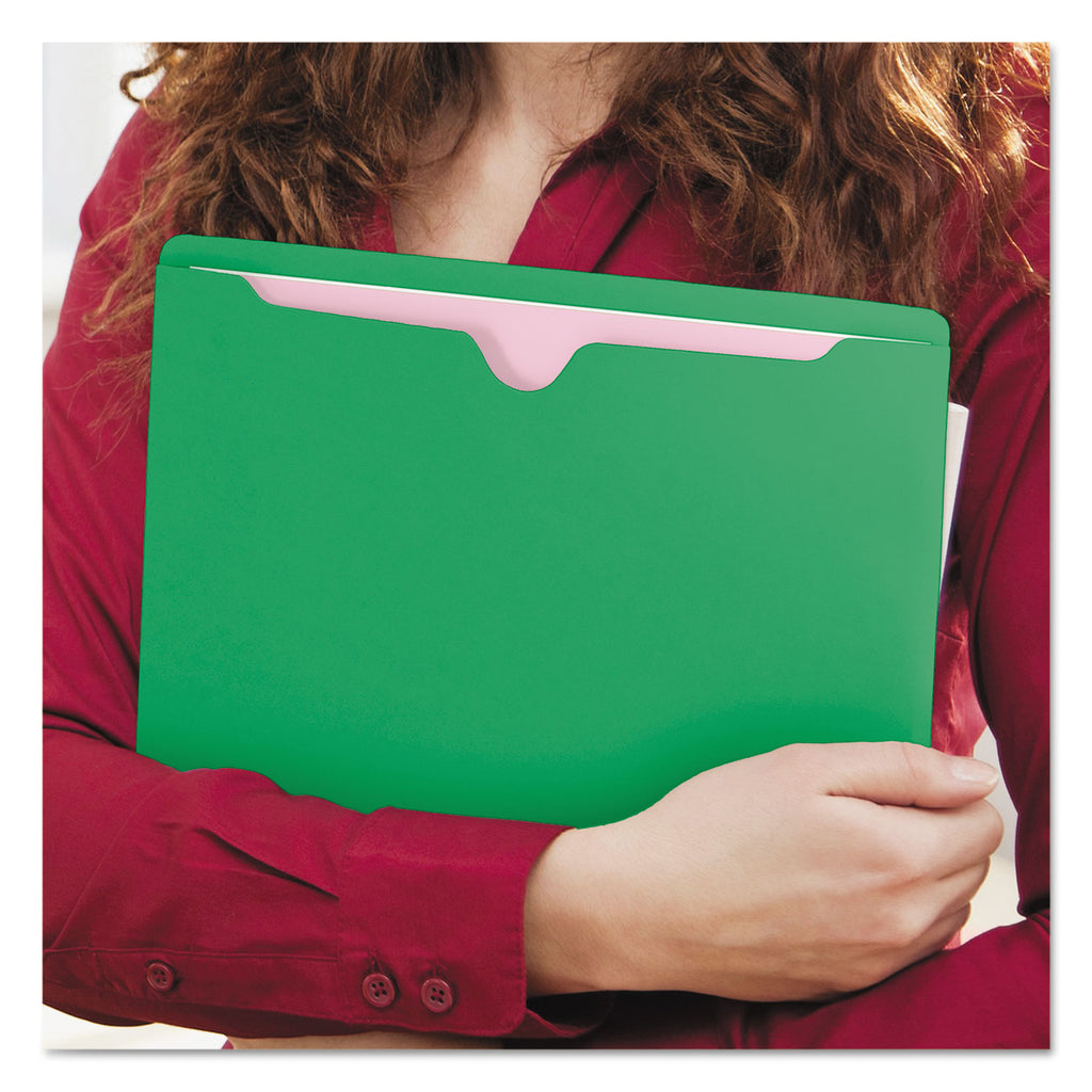 Colored File Jackets with Reinforced Double-Ply Tab, Straight Tab, Letter Size, Green, 100/Box