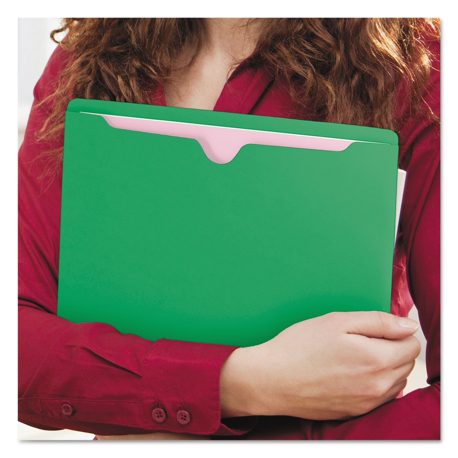 Colored File Jackets with Reinforced Double-Ply Tab, Straight Tab, Letter Size, Green, 100/Box