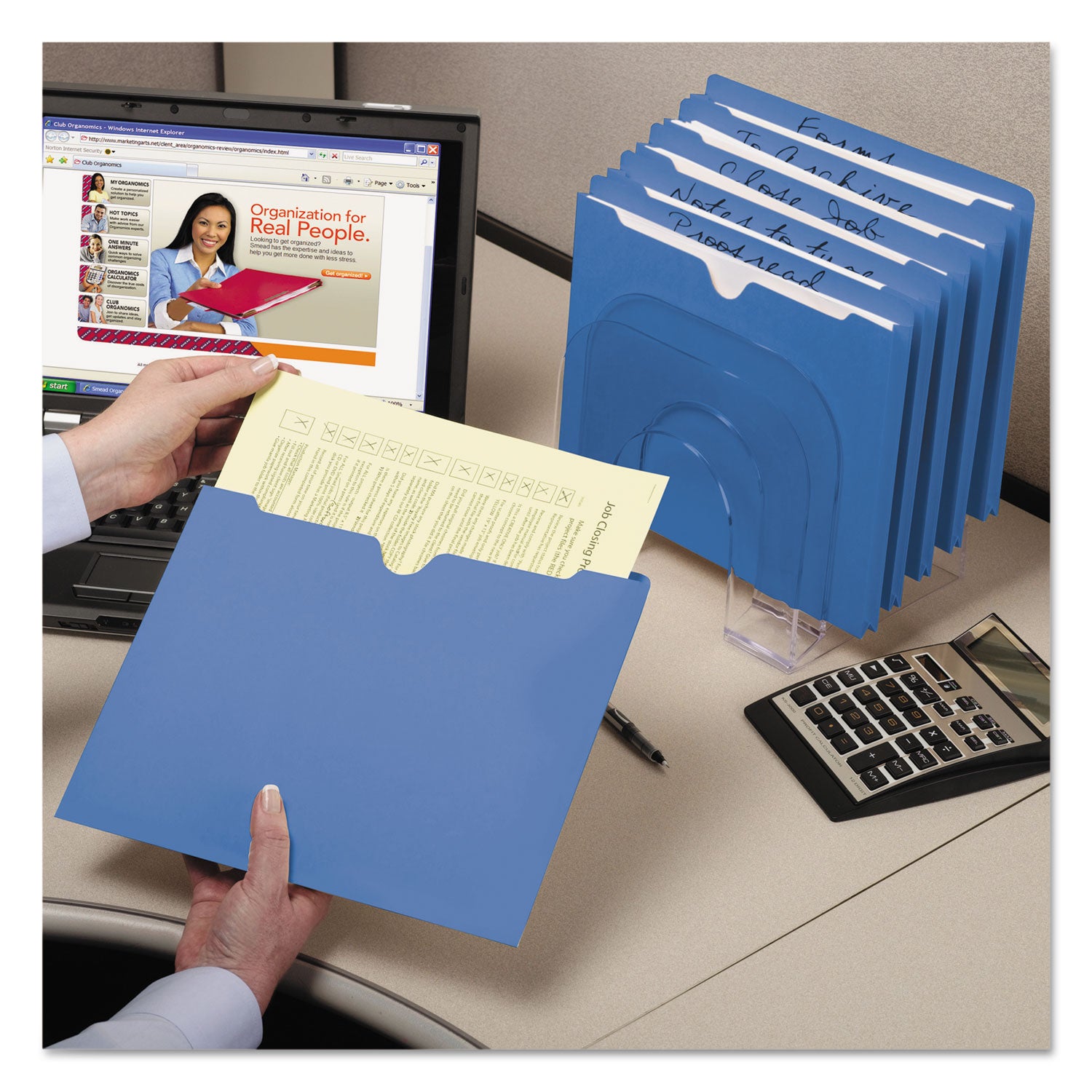 Colored File Jackets with Reinforced Double-Ply Tab, Straight Tab, Letter Size, Blue, 100/Box - 