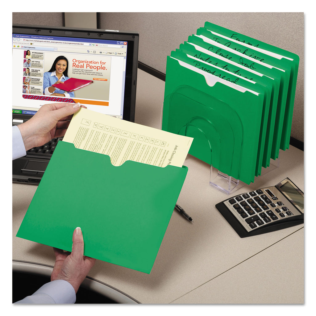Colored File Jackets with Reinforced Double-Ply Tab, Straight Tab, Letter Size, Green, 100/Box - 